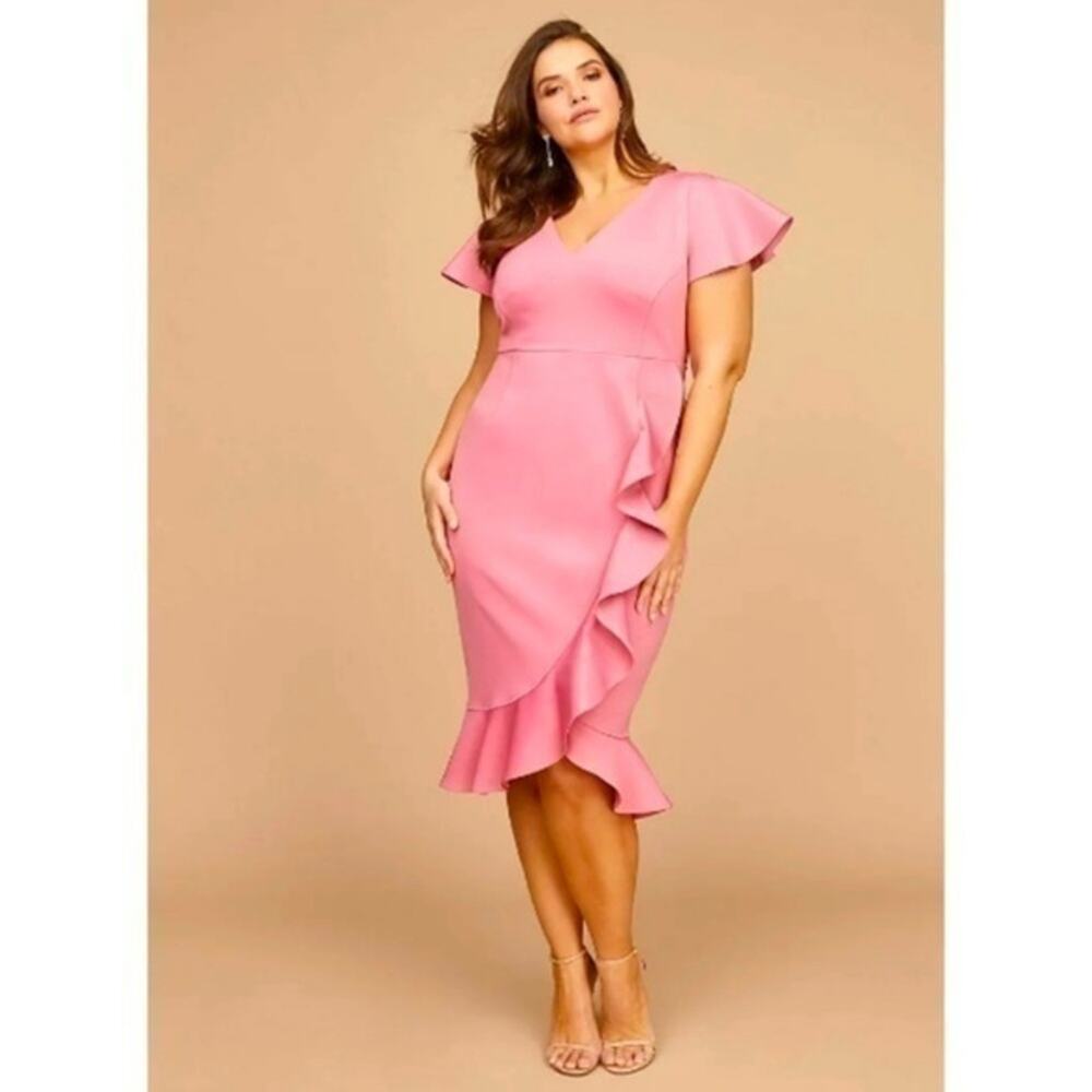NWT Lane Bryant pink faux wrap scuba dress. Size 14.